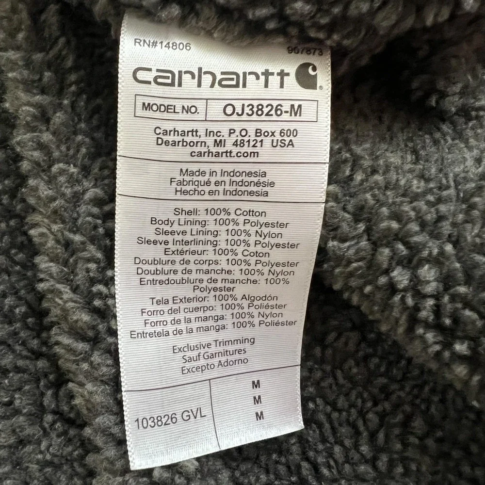 Carhartt Jacket Mens Medium Gray Hooded Sherpa Lined Full Zip Relaxed OJ3826-M - Picture 8 of 13